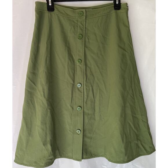Everlane Japanese GoWeave Button Front Swing Skirt Green Sz 8 - Picture 2 of 6